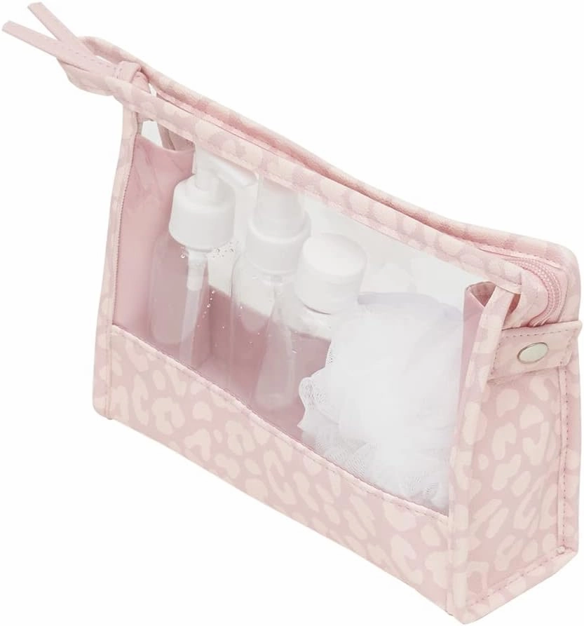Home Basics Leopard 5 Piece Travel Bath Set, Pink