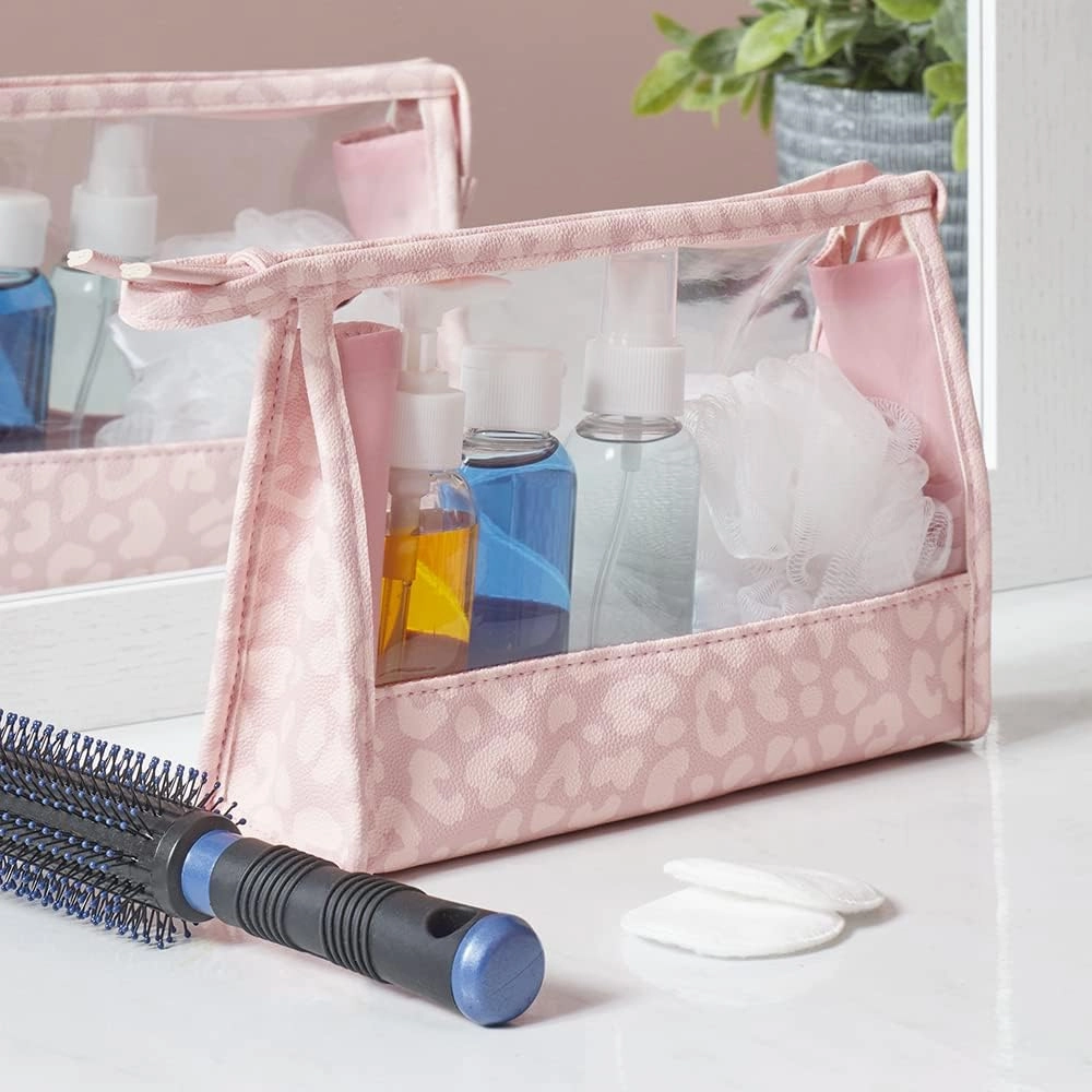 Home Basics Leopard 5 Piece Travel Bath Set, Pink