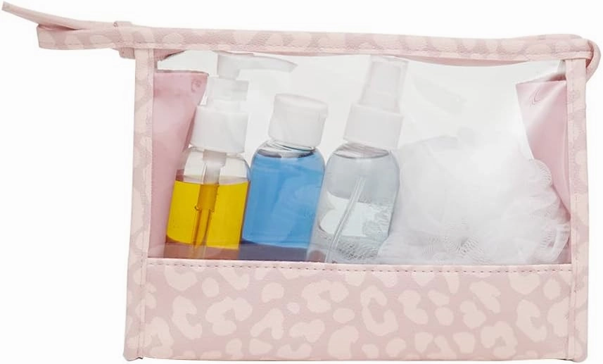 Home Basics Leopard 5 Piece Travel Bath Set, Pink