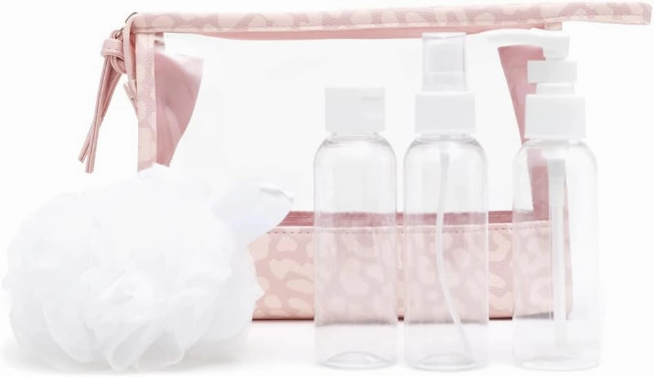 Home Basics Leopard 5 Piece Travel Bath Set, Pink