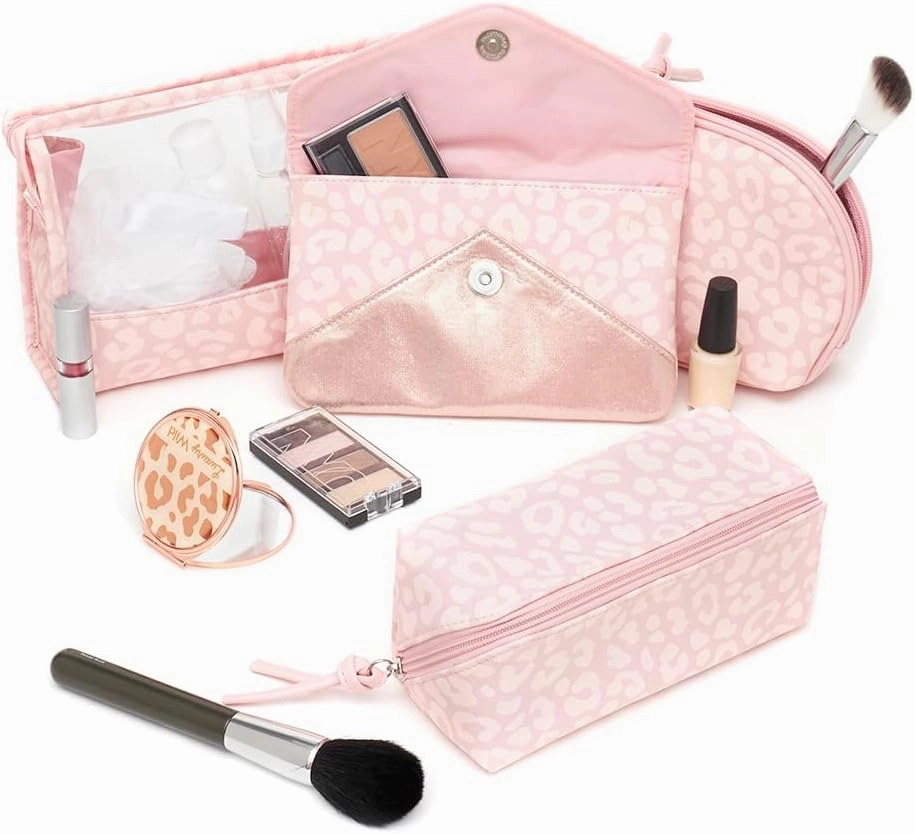 Home Basics Leopard 5 Piece Travel Bath Set, Pink
