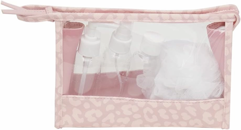 Home Basics Leopard 5 Piece Travel Bath Set, Pink