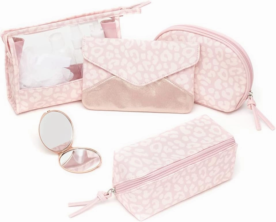 Home Basics Leopard 5 Piece Travel Bath Set, Pink