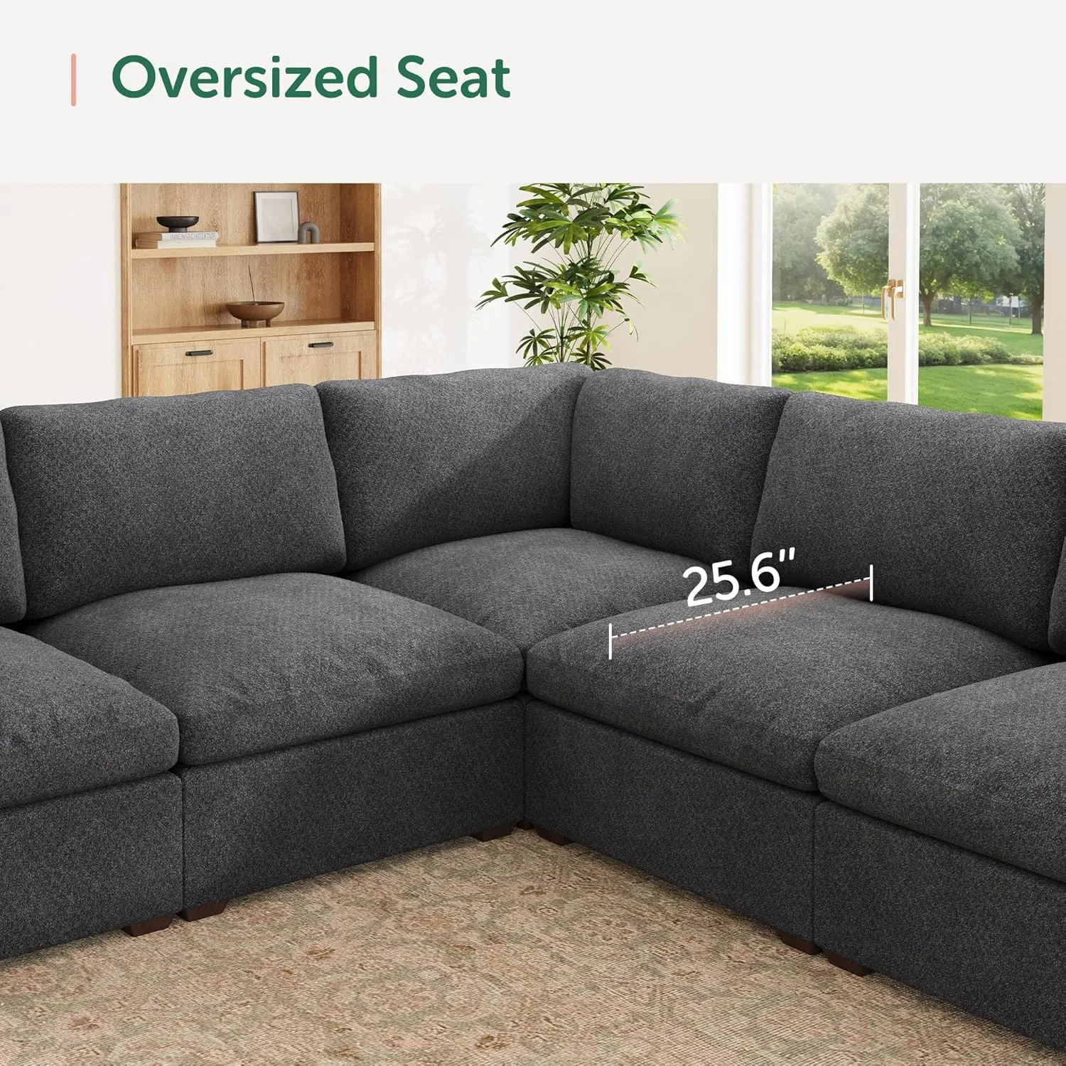 HONBAY Modular Cloud Couch Chenille Sectional Modular Sofa Oversized Cloud Sofa with Movable Ottoman, Dark Grey