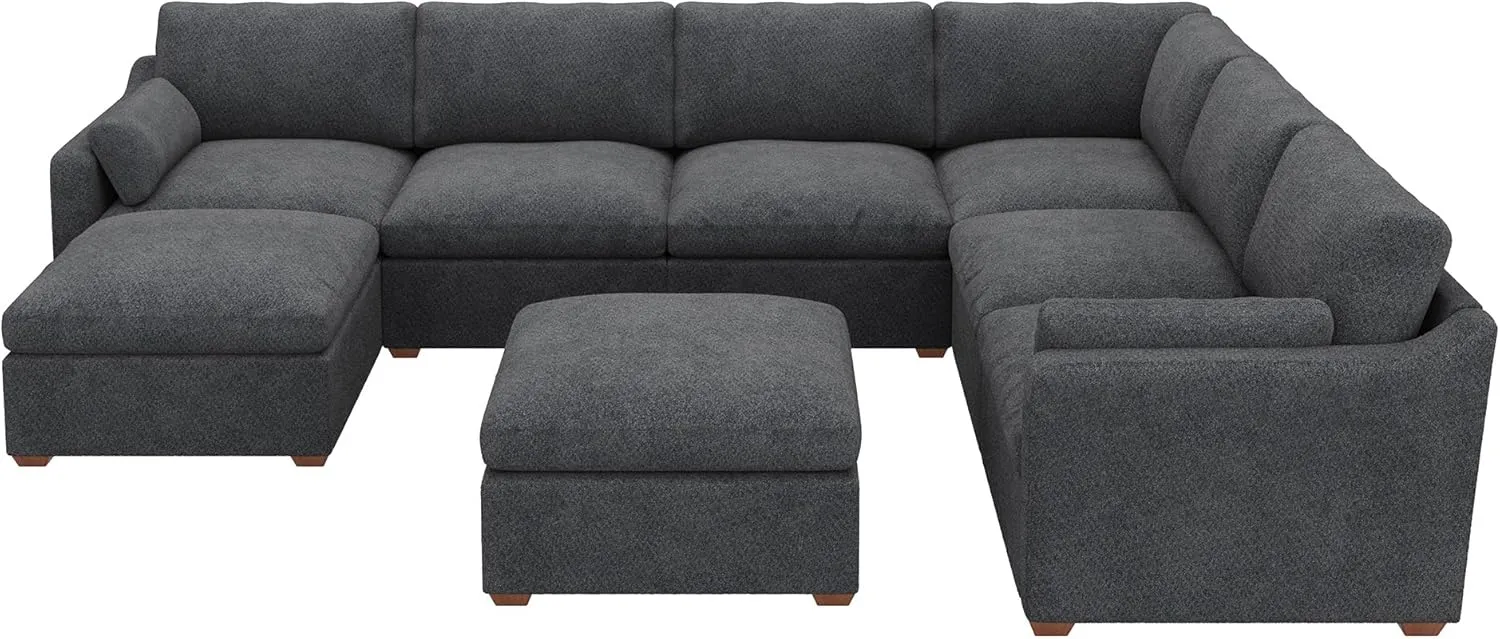 HONBAY Modular Cloud Couch Chenille Sectional Modular Sofa Oversized Cloud Sofa with Movable Ottoman, Dark Grey