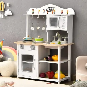 HONEY JOY Kids Wooden Kitchen Playset with Microwave, Sink, Stove & Oven, Cooking Accessories, Storage Shelf, Pretend Play Toy Kitchen Set, Gift for Boys Girls