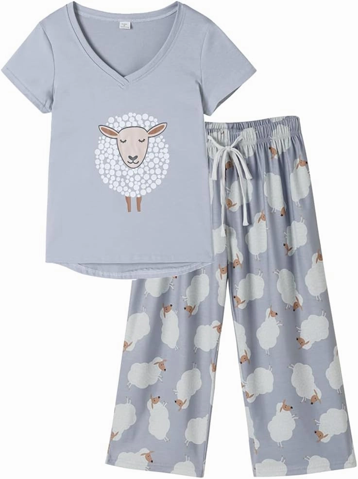 HONG HUI Women's Capri Pajama Sets Plus Size Sleepwear Top with Capri Pants 2 Piece Sleep Set