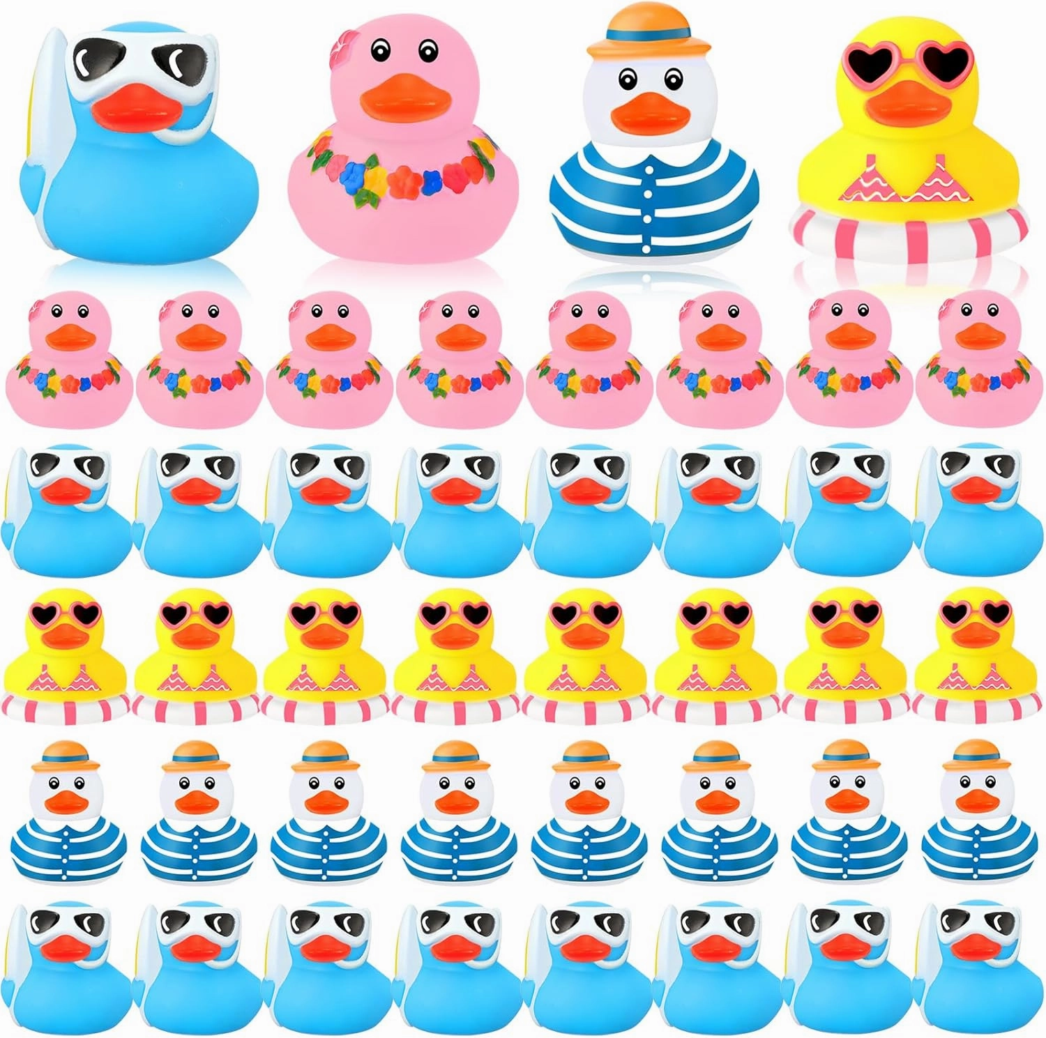 Honoson 48 Pcs Summer Beach Rubber Duckies Mini Rubber Duck Bath Toys Funny Bathtub Squeaky Ducky for Summer Pool Water Classroom Activity Birthday Baby Shower Party Favors(Colorful)