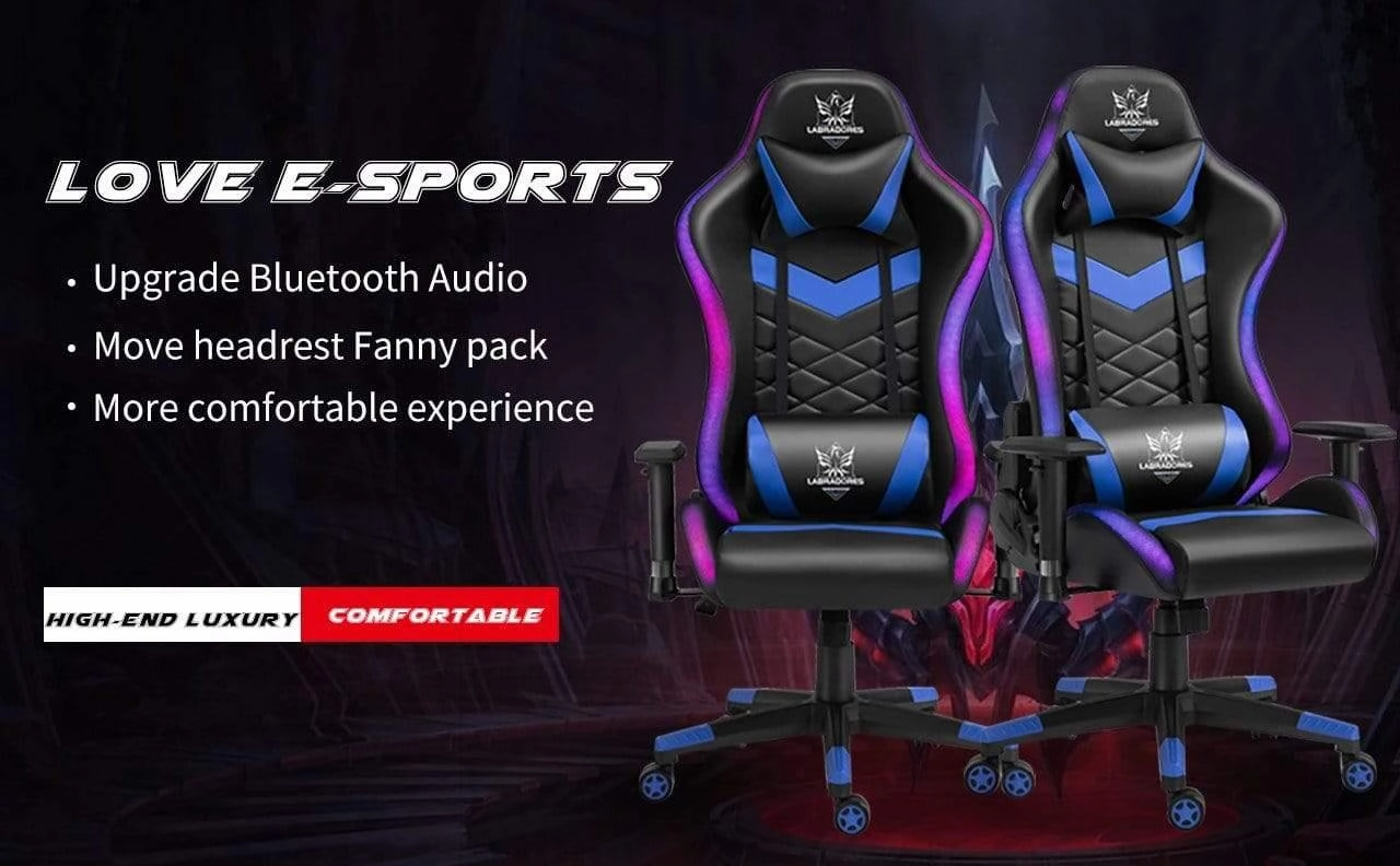 HopeRacer Labradores Series LED RGB Racing Gaming Chair with Bluetooth Music Speaker