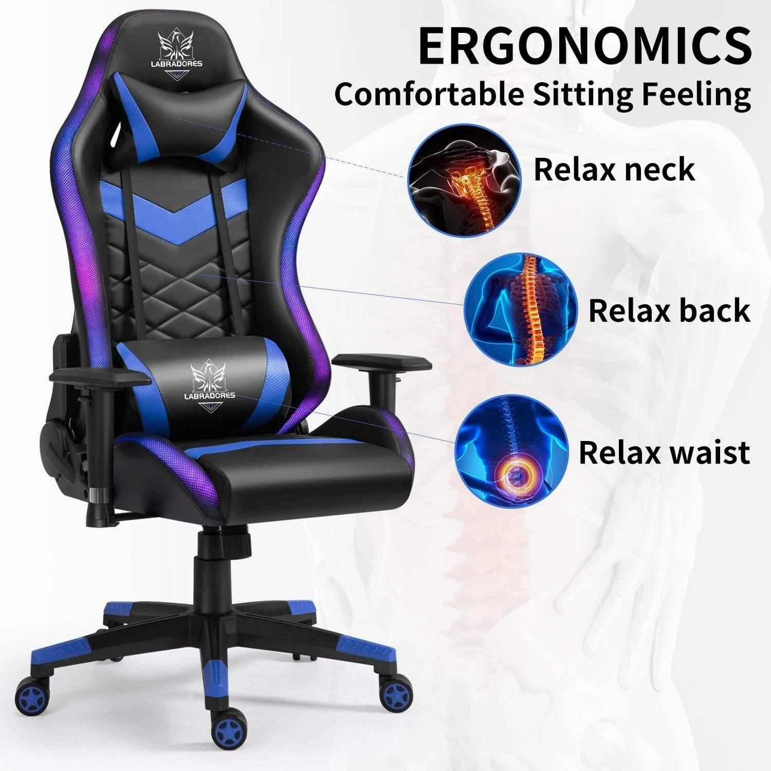 HopeRacer Labradores Series LED RGB Racing Gaming Chair with Bluetooth Music Speaker