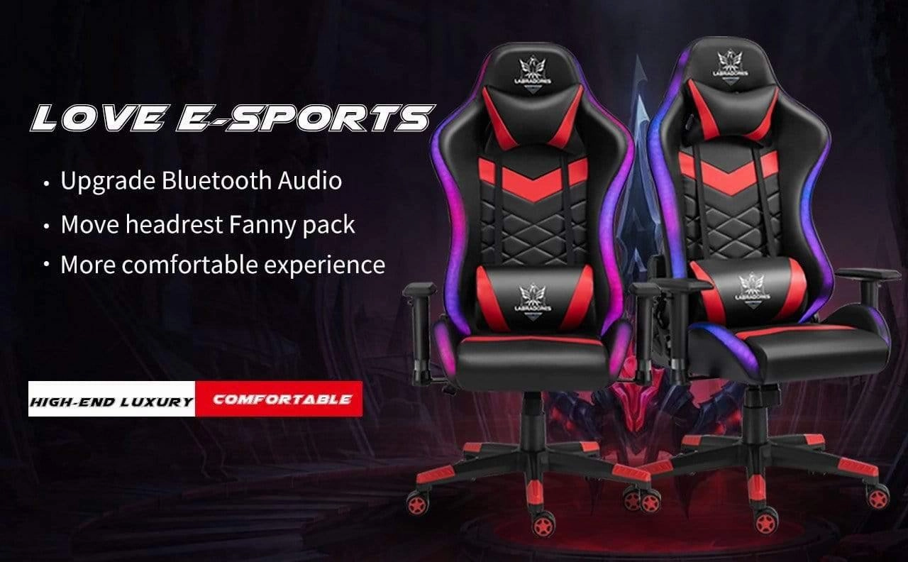 HopeRacer Labradores Series LED RGB Racing Gaming Chair with Bluetooth Music Speaker