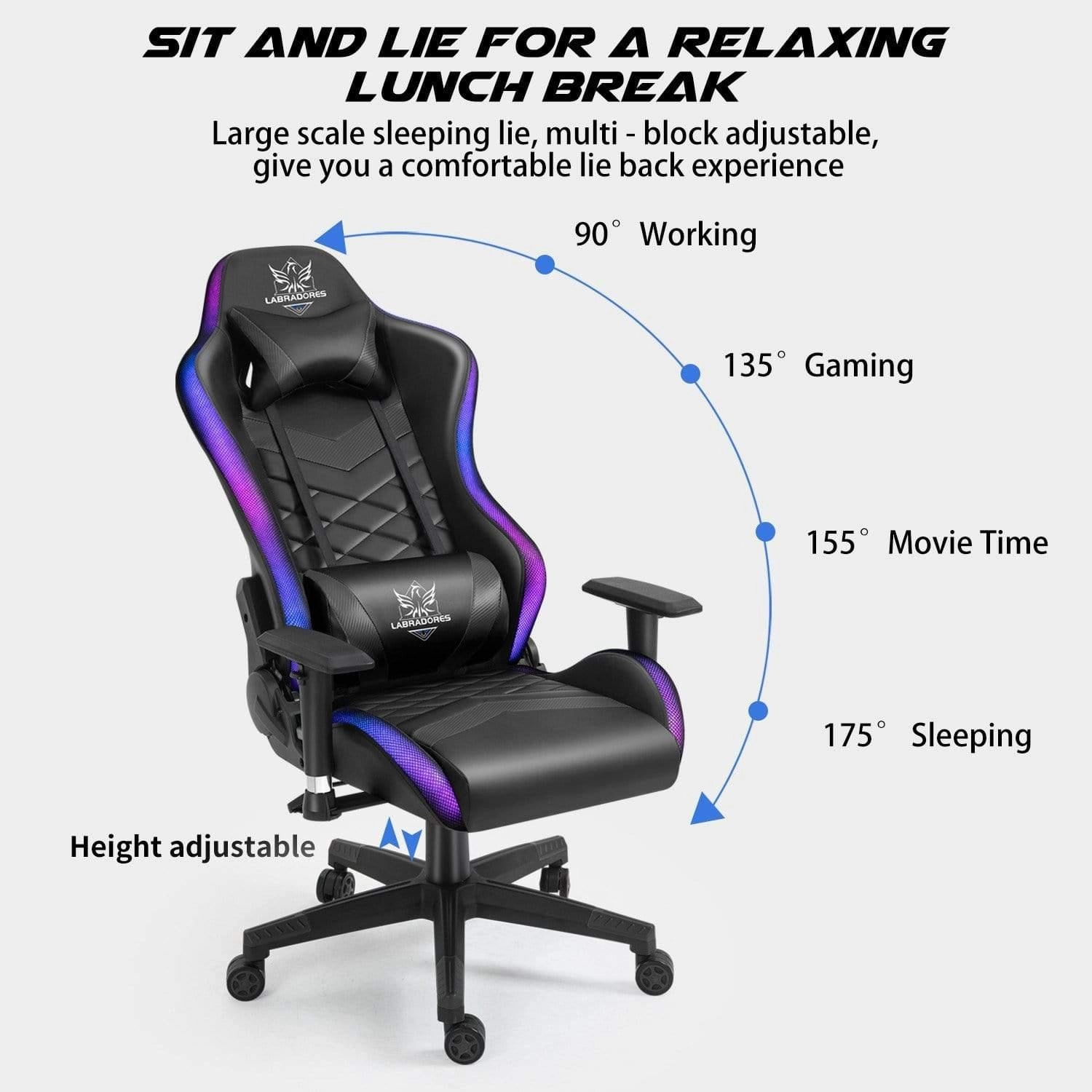 HopeRacer Labradores Series LED RGB Racing Gaming Chair with Bluetooth Music Speaker