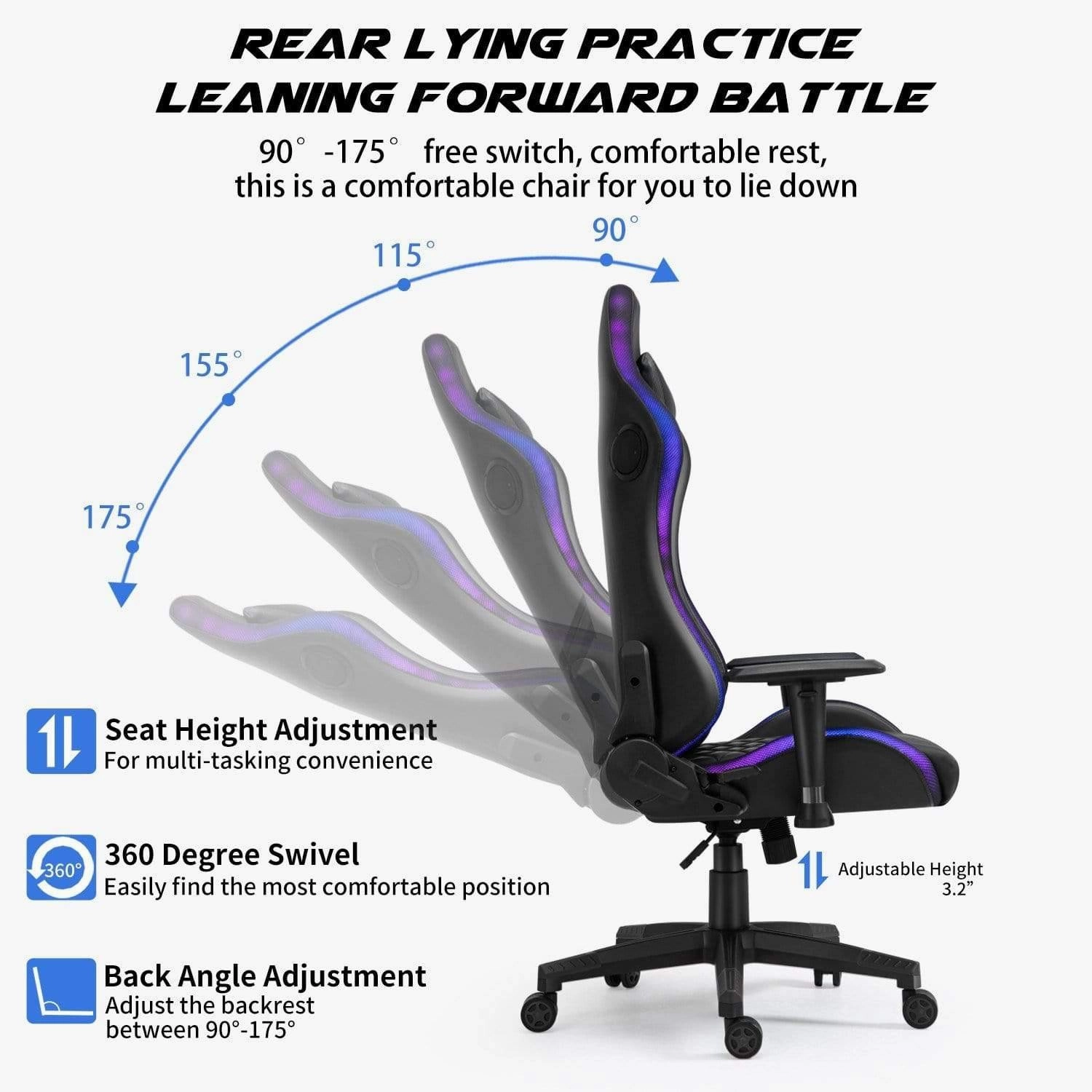 HopeRacer Labradores Series LED RGB Racing Gaming Chair with Bluetooth Music Speaker