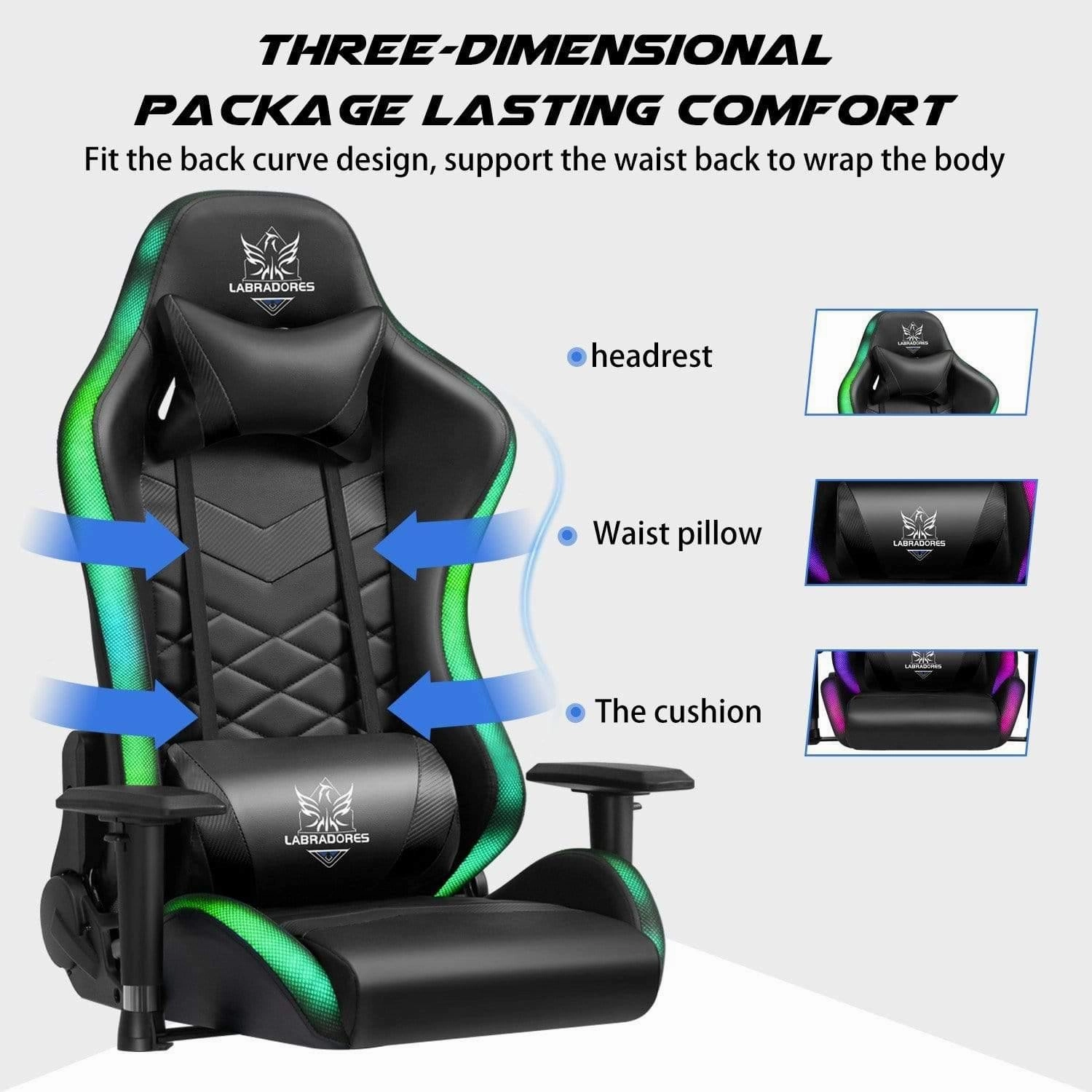 HopeRacer Labradores Series LED RGB Racing Gaming Chair with Bluetooth Music Speaker