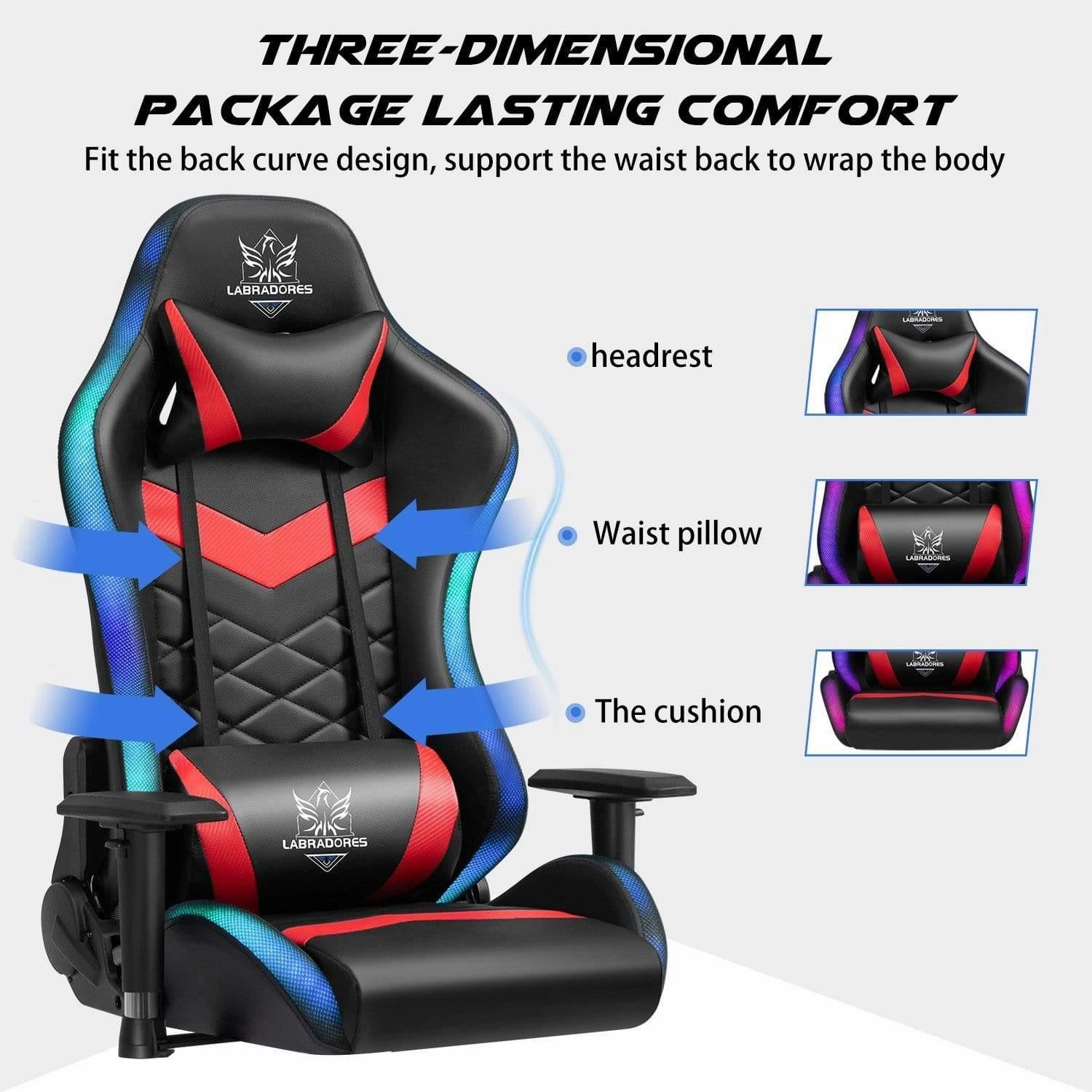 HopeRacer Labradores Series LED RGB Racing Gaming Chair with Bluetooth Music Speaker