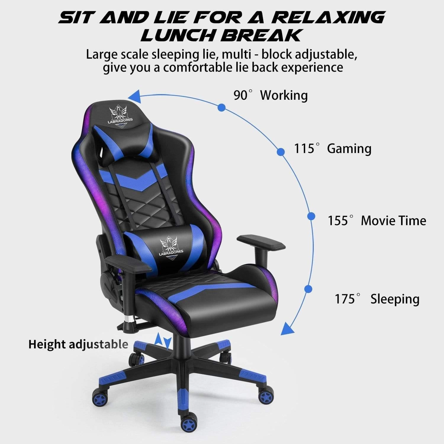 HopeRacer Labradores Series LED RGB Racing Gaming Chair with Bluetooth Music Speaker