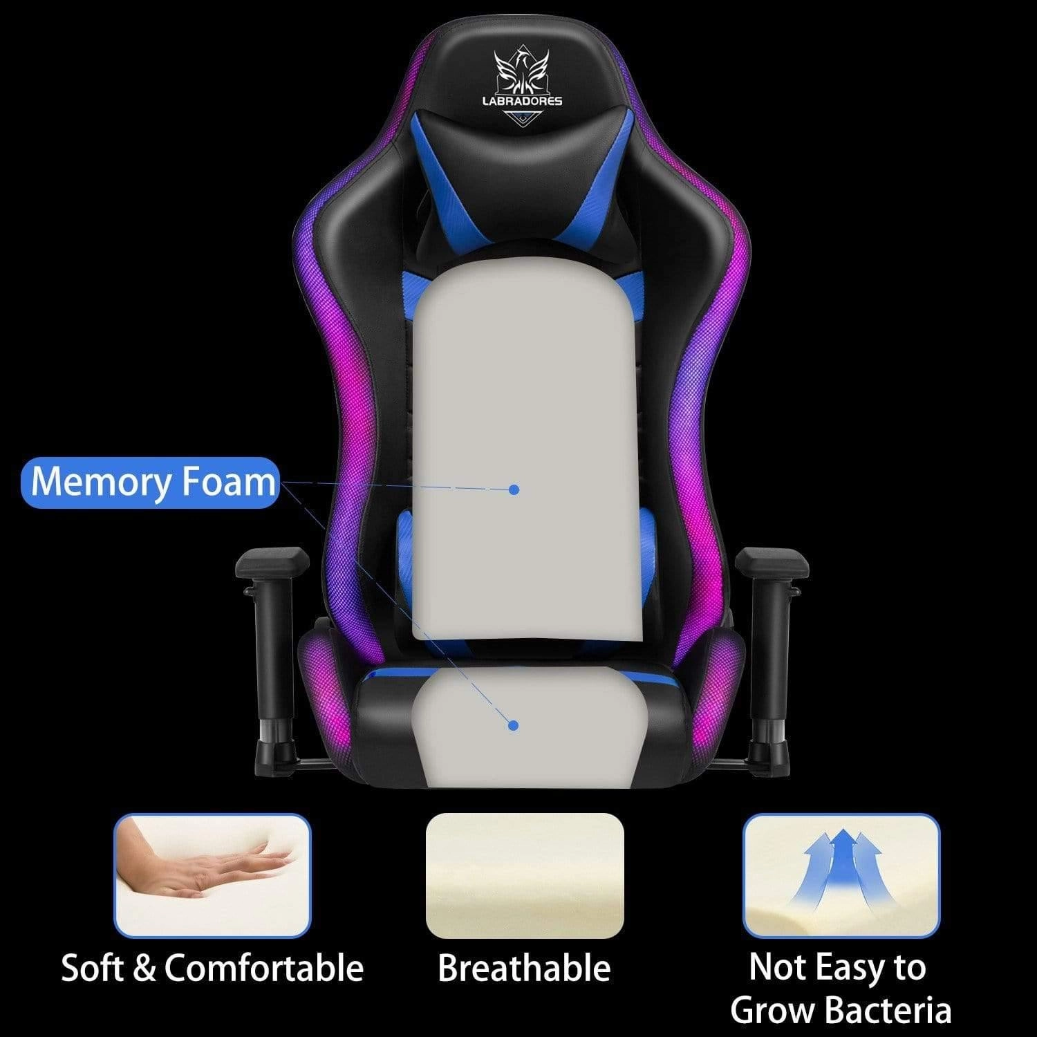HopeRacer Labradores Series LED RGB Racing Gaming Chair with Bluetooth Music Speaker