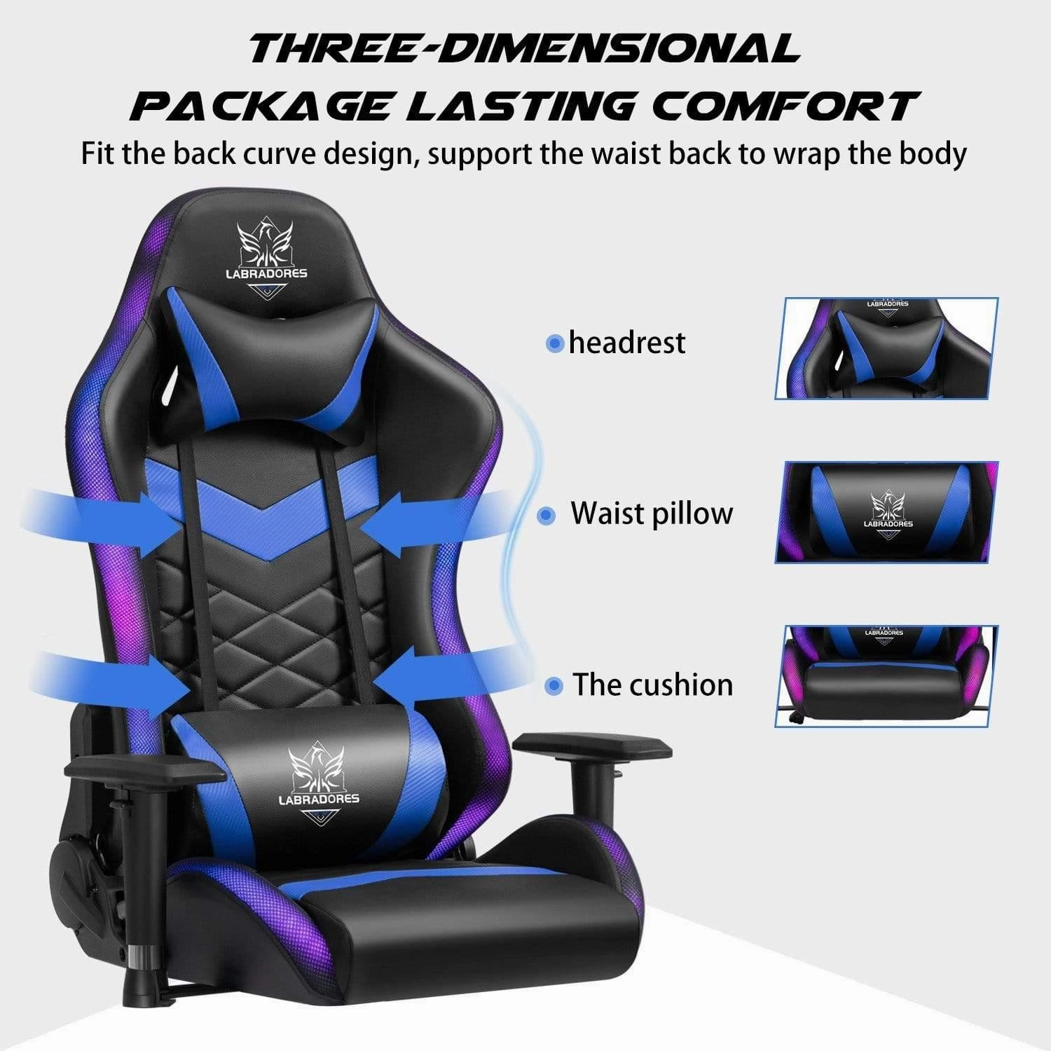 HopeRacer Labradores Series LED RGB Racing Gaming Chair with Bluetooth Music Speaker