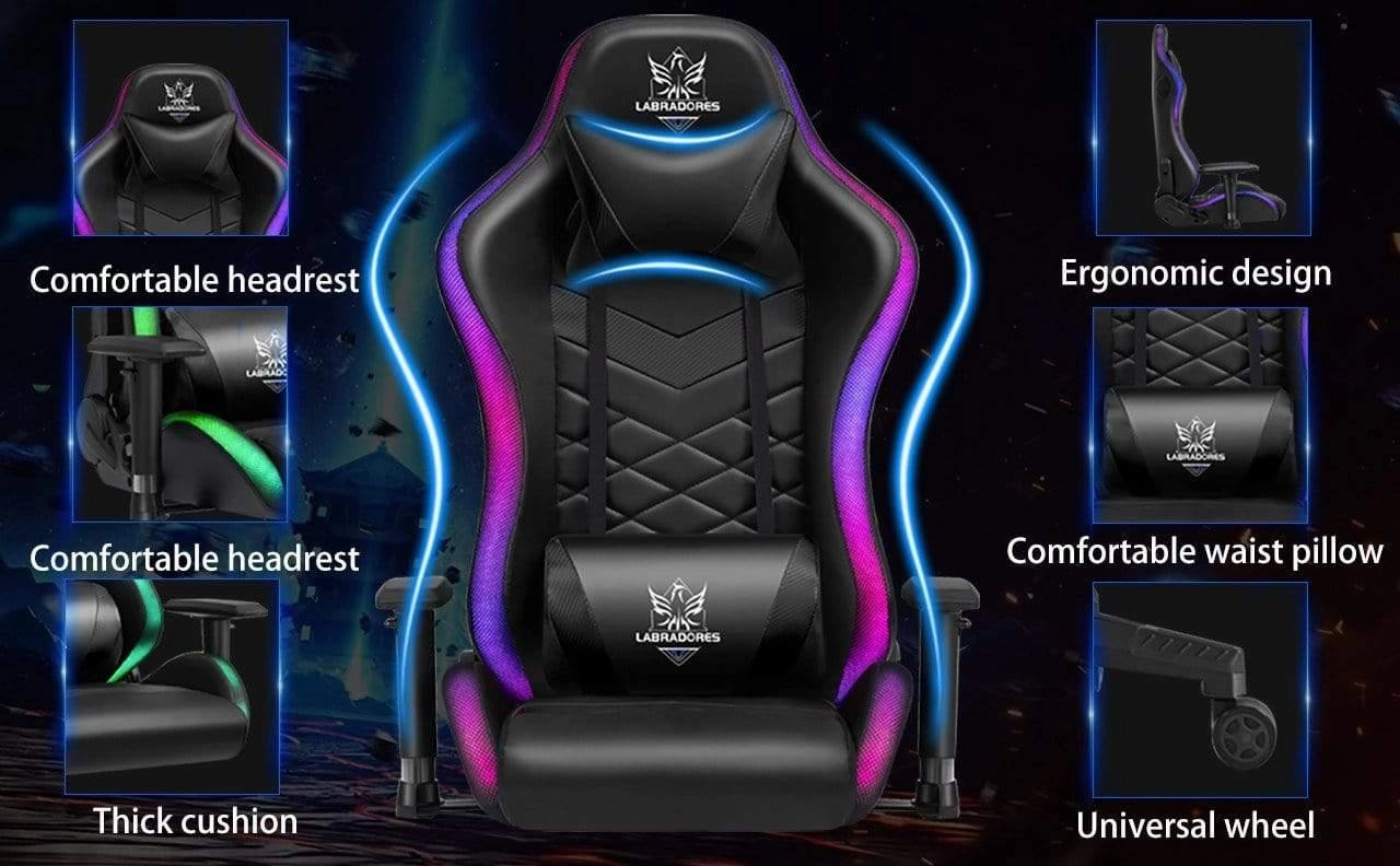 HopeRacer Labradores Series LED RGB Racing Gaming Chair with Bluetooth Music Speaker