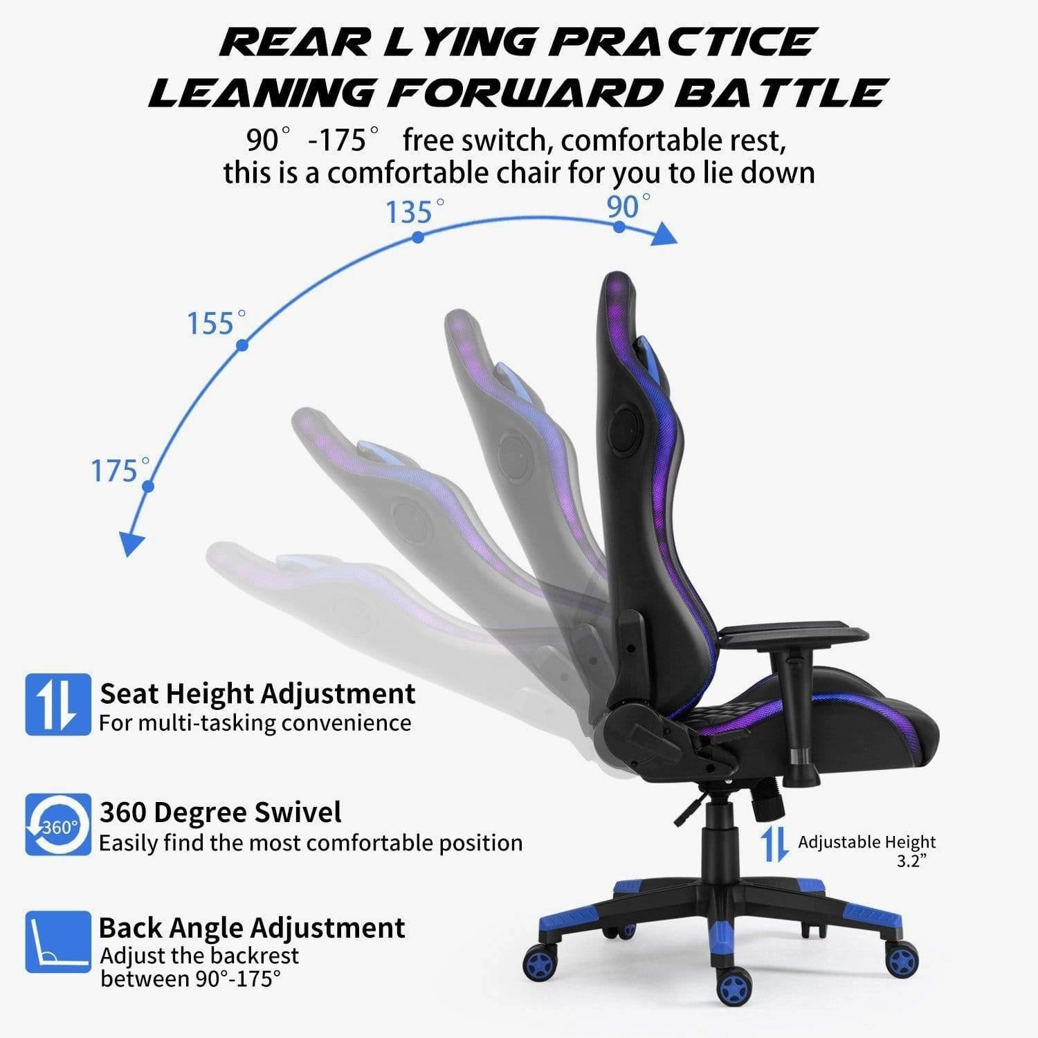 HopeRacer Labradores Series LED RGB Racing Gaming Chair with Bluetooth Music Speaker