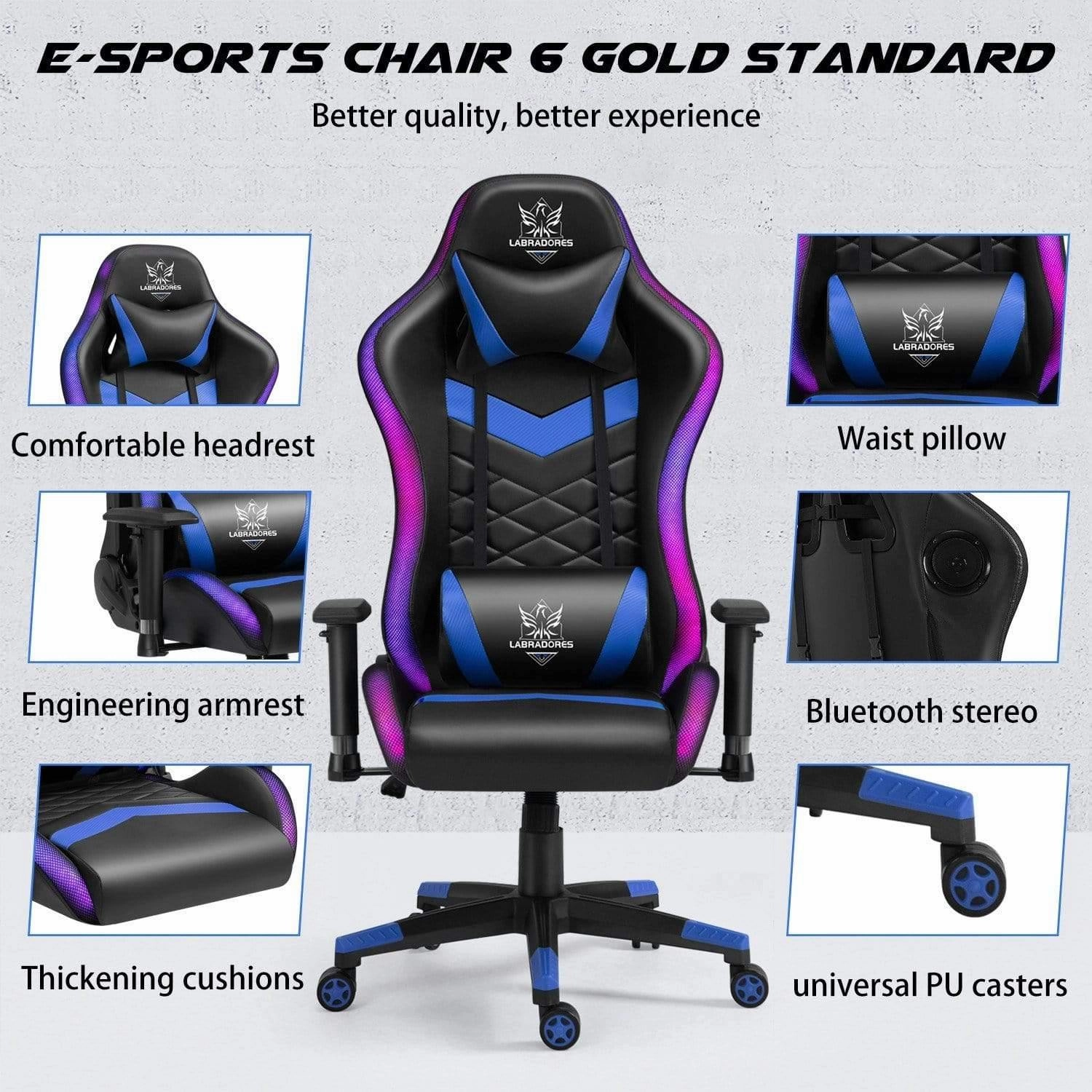 HopeRacer Labradores Series LED RGB Racing Gaming Chair with Bluetooth Music Speaker