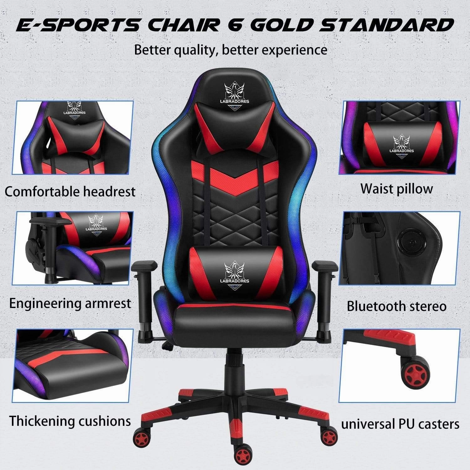HopeRacer Labradores Series LED RGB Racing Gaming Chair with Bluetooth Music Speaker