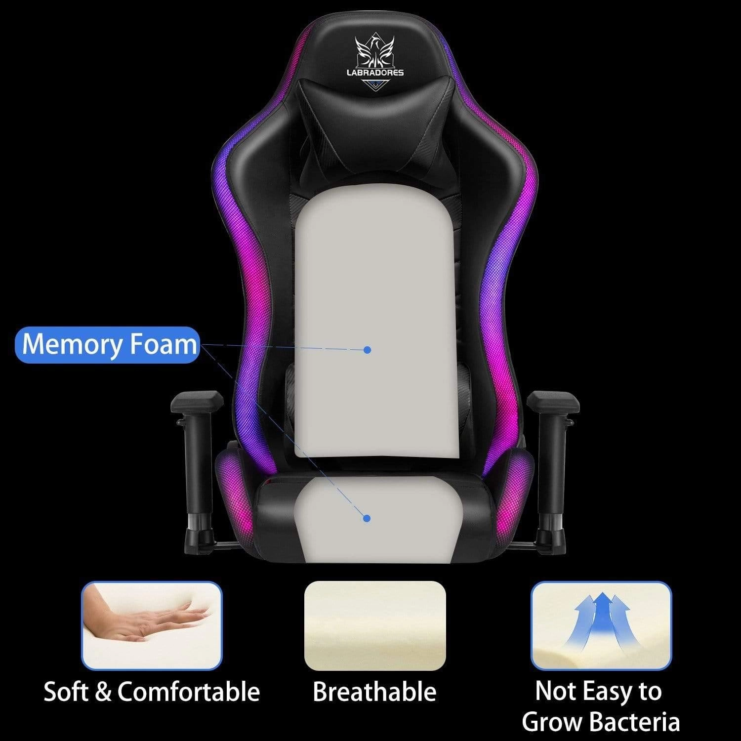 HopeRacer Labradores Series LED RGB Racing Gaming Chair with Bluetooth Music Speaker