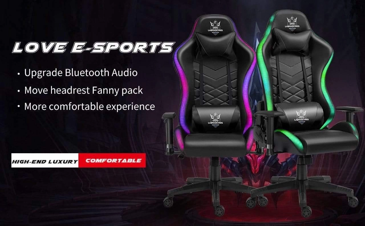 HopeRacer Labradores Series LED RGB Racing Gaming Chair with Bluetooth Music Speaker