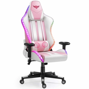 HopeRacer Posa LED Pink Gaming Chair with Massager