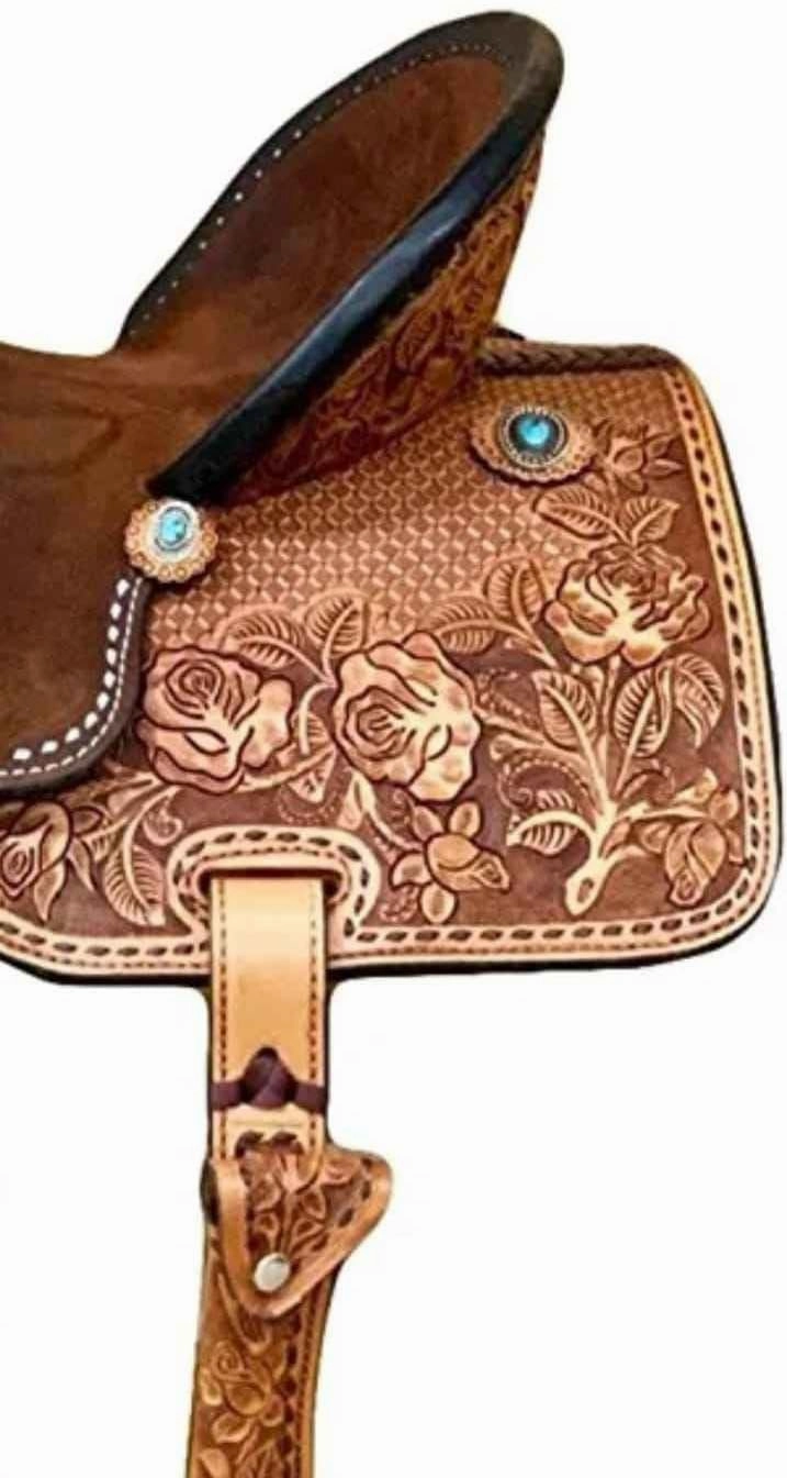 Horse Saddle Barrel Racing Western Wooden Tree Handmade Premium Leather Comfort Horse Trail Equestrian Tooled Carved Horse Riding Saddle Size: 10"-18 inches Seat Available, FS03
