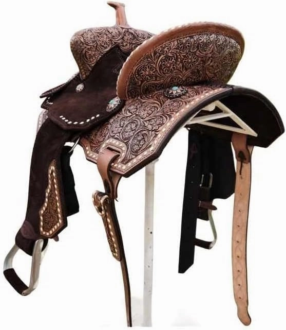 Horse Saddle Barrel Racing Western Wooden Tree Handmade Premium Leather Comfort Horse Trail Equestrian Tooled Carved Horse Riding Saddle Size: 10"-18 inches Seat Available, FS06