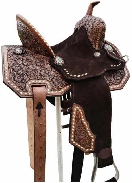 Horse Saddle Barrel Racing Western Wooden Tree Handmade Premium Leather Comfort Horse Trail Equestrian Tooled Carved Horse Riding Saddle Size: 10"-18 inches Seat Available, FS06