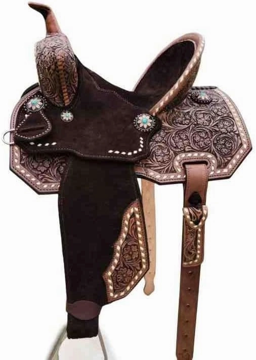 Horse Saddle Barrel Racing Western Wooden Tree Handmade Premium Leather Comfort Horse Trail Equestrian Tooled Carved Horse Riding Saddle Size: 10"-18 inches Seat Available, FS06