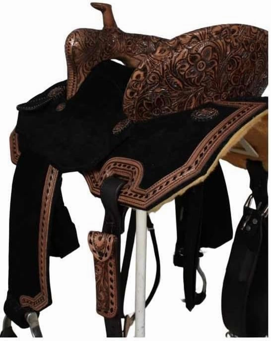 Horse Saddle Barrel Racing Western Wooden Tree Handmade Premium Leather Comfort Horse Trail Equestrian Tooled Carved Horse Riding Saddle Size: 10"-18 inches Seat Available, FS15