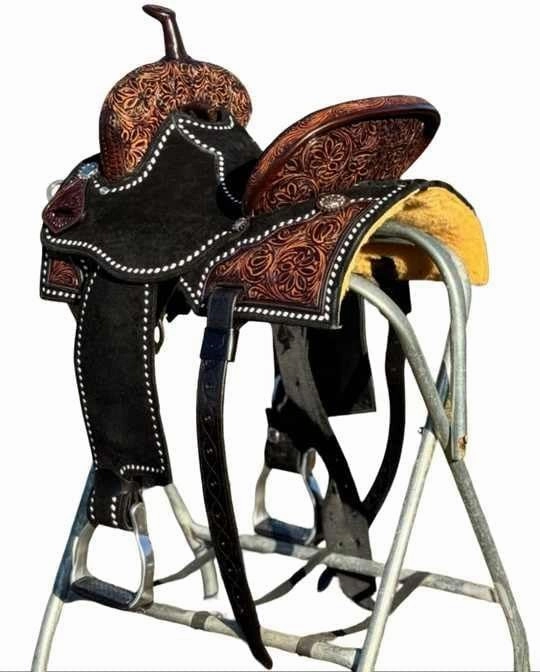 Horse Saddle Barrel Racing Western Wooden Tree Handmade Premium Leather Comfort Horse Trail Equestrian Tooled Carved Horse Riding Saddle Size: 10"-18 inches Seat Available, FS17