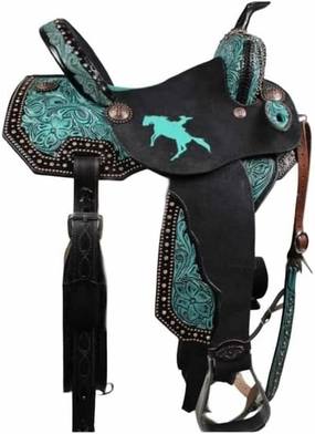 Horse Saddle Barrel Racing Western Wooden Tree Handmade Premium Leather Comfort Horse Trail Equestrian Tooled Carved Horse Riding Saddle Size: 10"-18 inches Seat Available, YU03