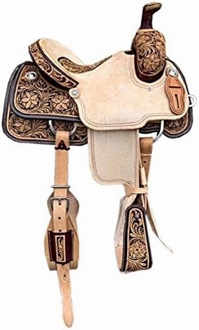 Horse Saddle Western Barrel Racing Racer Leather Handmade Premium Comfort Riding Trail Equestrian Tooled Carved Best Horse Riding Saddle for Horse Size: 10-18 inches Seat Available, BRD321