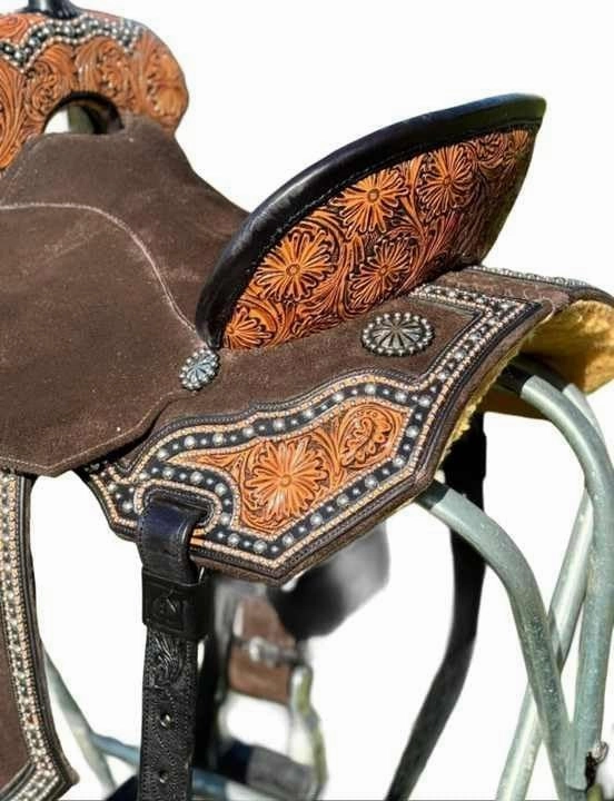 Horse Saddles Barrel Racing Western Wooden Tree Handmade Premium Leather Comfort Horses Trail Equestrian Tooled Carved Horse Saddle Riding Size: 10-18 inches Seat, KA10
