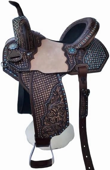Horse Saddles Western Barrel Racing Wooden Tree Handmade Leather Comfort for Horses Trail Equestrian Tooled Carved Horse Saddle Riding Size: 10-18 inches Seat.