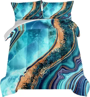 HOSIMA Blue Marble Print Comforter Set Twin Size for Girls Teens,Retro Style Watercolor Artwork Design Bedding for Girls Room Decor,Ultra Soft Comforter Set with Two Pillowcases.