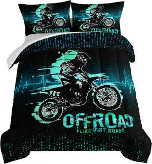 HOSIMA Extreme Sport Theme Comforter Motorcycle Full Size Bed in a Bag for Boys Kids Teens,Dirt Bike Tournment Kids Game Room Decor,Motocross Rider Black Comforter with 2 Pillowcases.