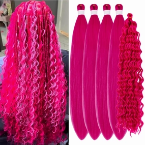 Hot Pink Braiding Hair Pre-stretched for Boho Braids Synthetic Deep Wave Curly Boho Crochet Hair for Braiding Hypoallergenic Knotless EZ Braid Prestretched bohemian Braids