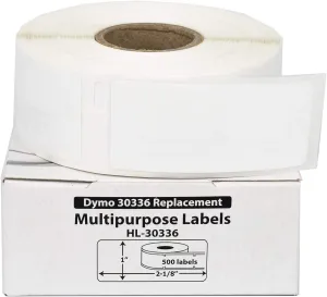 HOUSELABELS Compatible DYMO 30336 Multipurpose Labels (1" x 2-1/8") Compatible with Rollo, Some DYMO LW Printers, 12 Rolls /6000 Labels