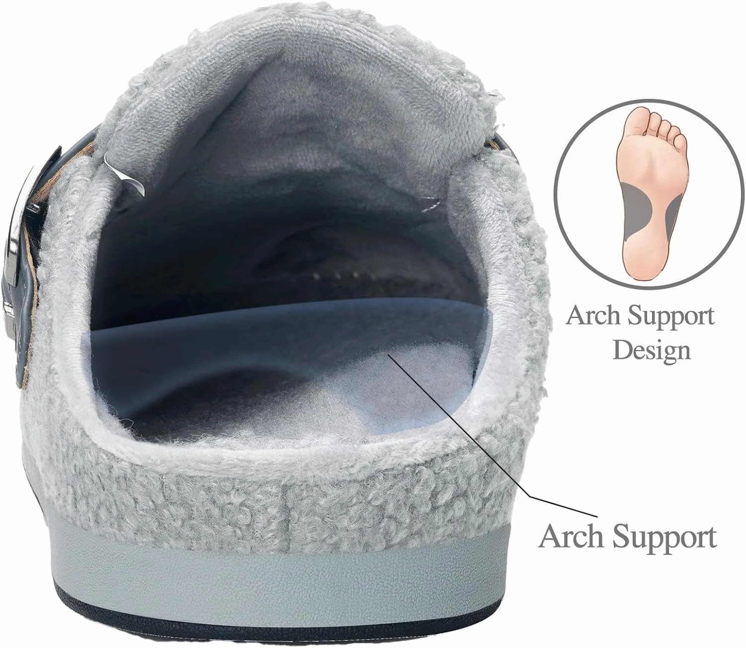 Hsyooes Women's Men's Fuzzy Slippers Orthotic Arch Support Fleece Lined House Slippers Comfy Winter Slip On Clogs for Plantar Fasciitis Indoor Outdoor with Adjustable Buckle