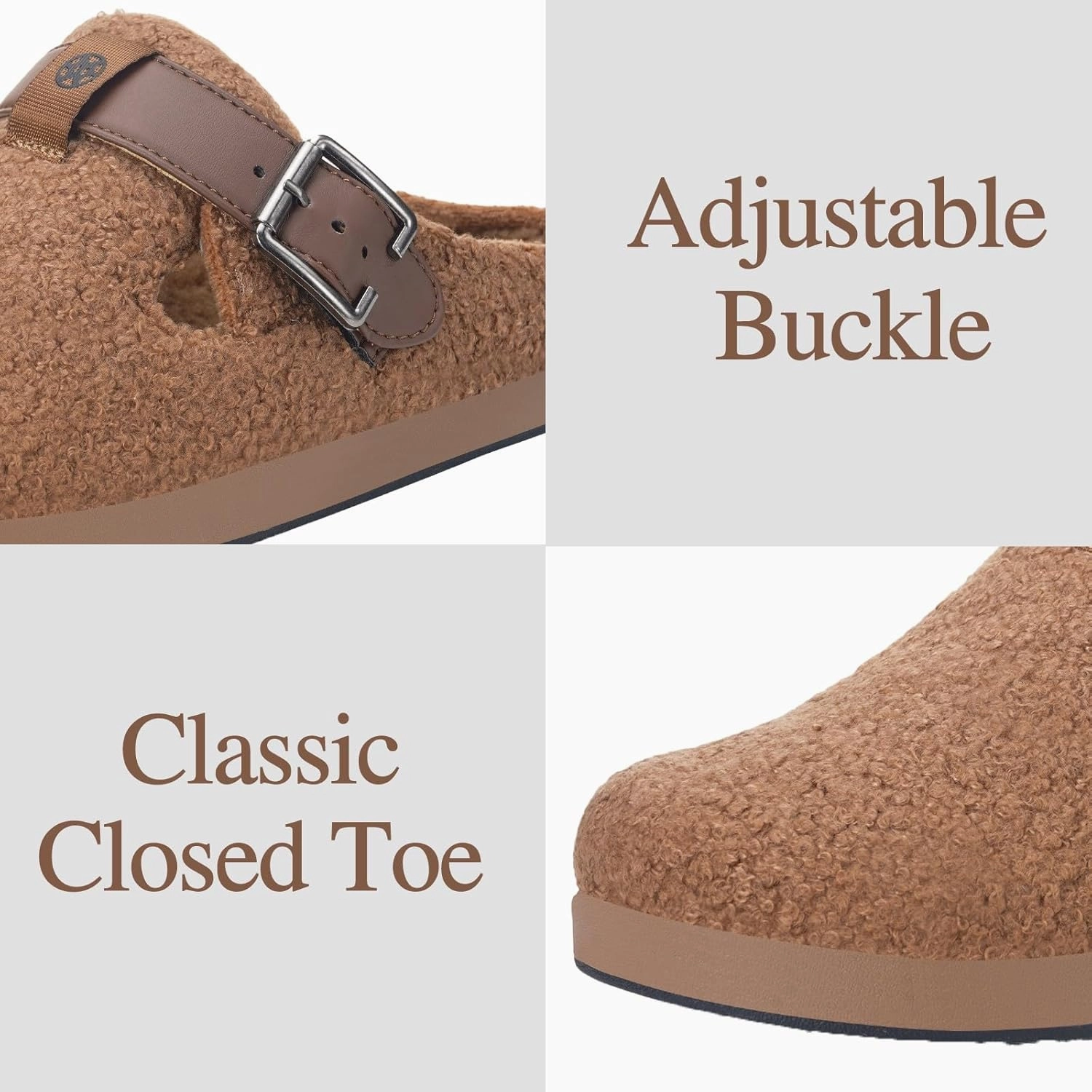 Hsyooes Women's Men's Fuzzy Slippers Orthotic Arch Support Fleece Lined House Slippers Comfy Winter Slip On Clogs for Plantar Fasciitis Indoor Outdoor with Adjustable Buckle