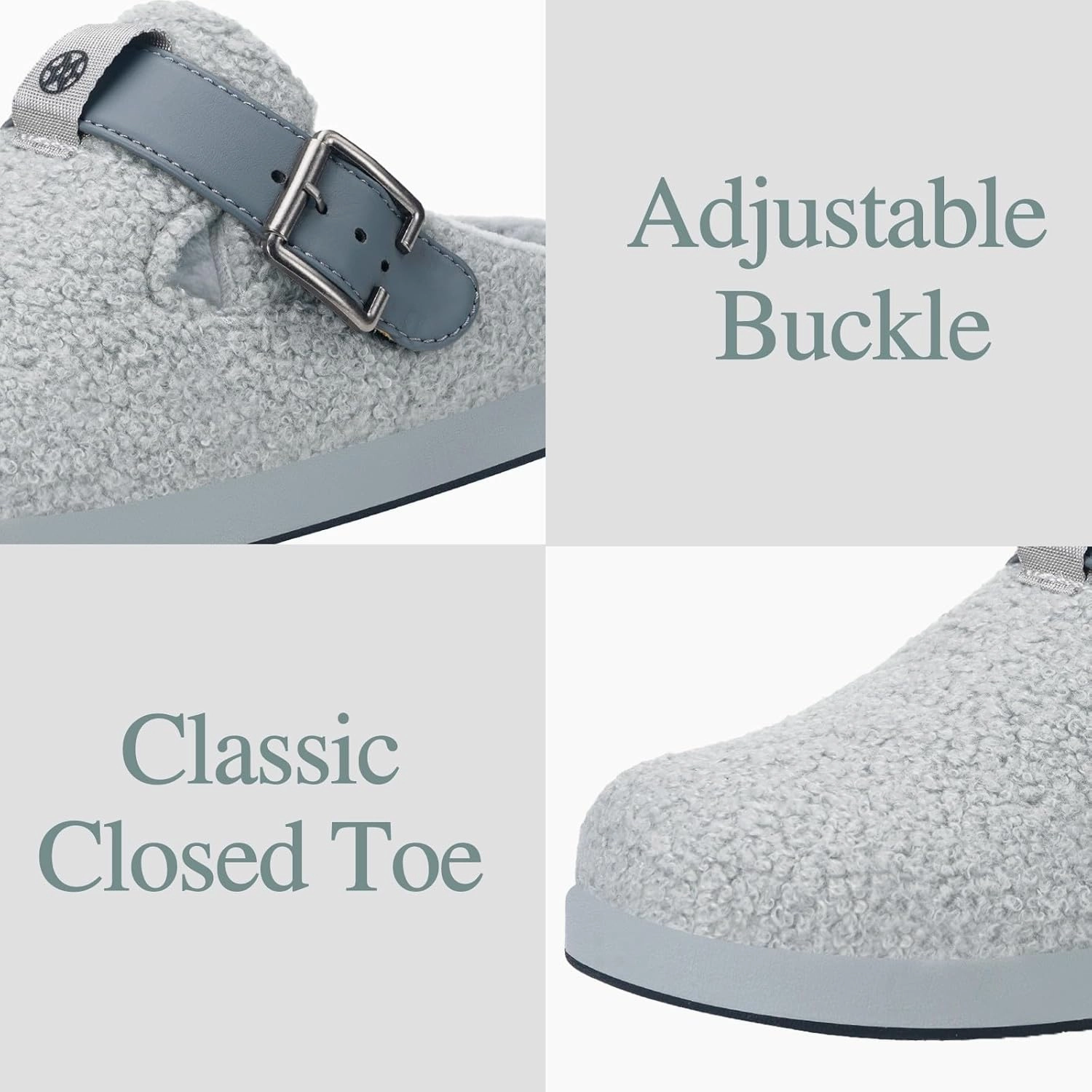 Hsyooes Women's Men's Fuzzy Slippers Orthotic Arch Support Fleece Lined House Slippers Comfy Winter Slip On Clogs for Plantar Fasciitis Indoor Outdoor with Adjustable Buckle
