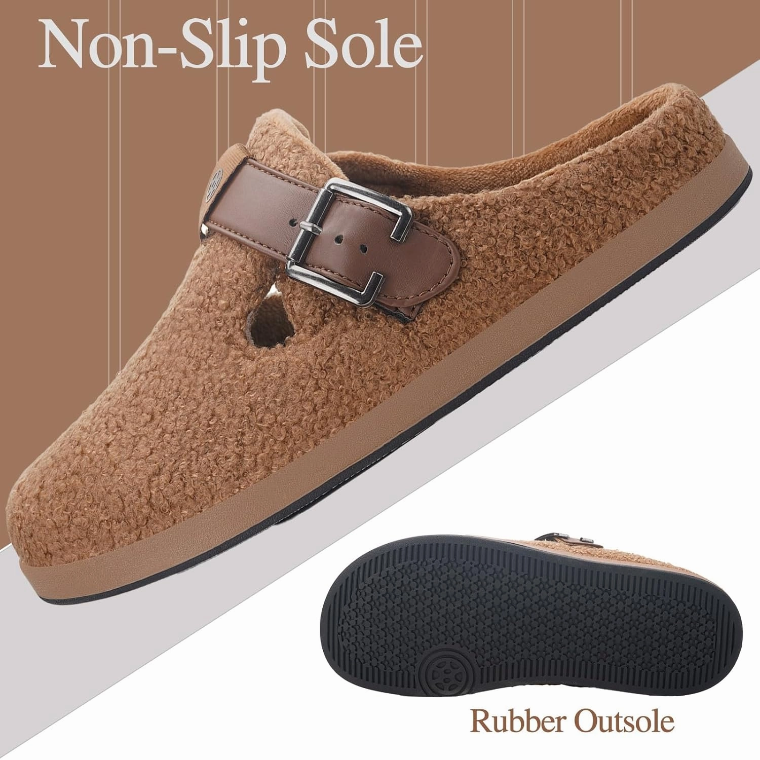 Hsyooes Women's Men's Fuzzy Slippers Orthotic Arch Support Fleece Lined House Slippers Comfy Winter Slip On Clogs for Plantar Fasciitis Indoor Outdoor with Adjustable Buckle