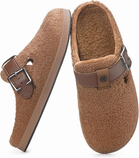 Hsyooes Women's Men's Fuzzy Slippers Orthotic Arch Support Fleece Lined House Slippers Comfy Winter Slip On Clogs for Plantar Fasciitis Indoor Outdoor with Adjustable Buckle