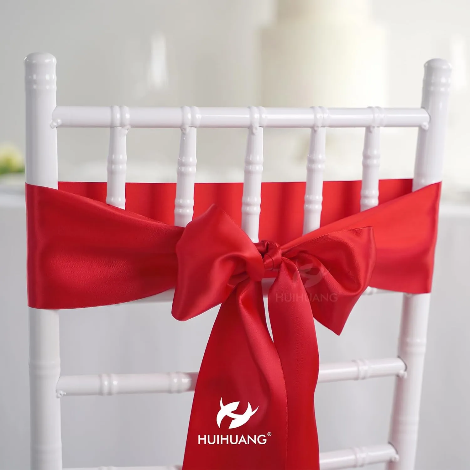HUIHUANG 4 inch Wide Red Satin Ribbon Double-Faced Thick Polyesater Ribbon 10 Yard/Spool, for Grand Opening, Chair Sash, Ceremony Bows Making, Flower Bouquet, Sewing, Crafts, Christmas Decor