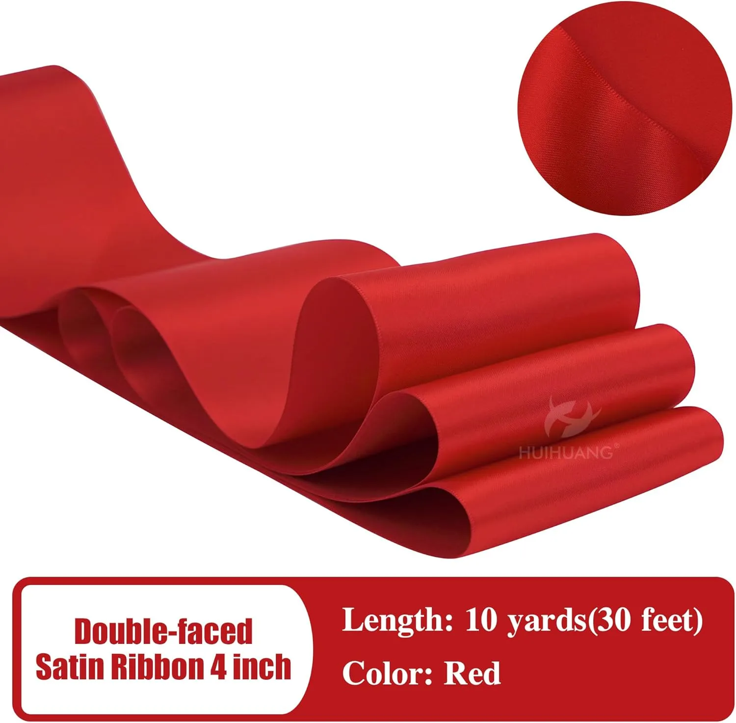 HUIHUANG 4 inch Wide Red Satin Ribbon Double-Faced Thick Polyesater Ribbon 10 Yard/Spool, for Grand Opening, Chair Sash, Ceremony Bows Making, Flower Bouquet, Sewing, Crafts, Christmas Decor